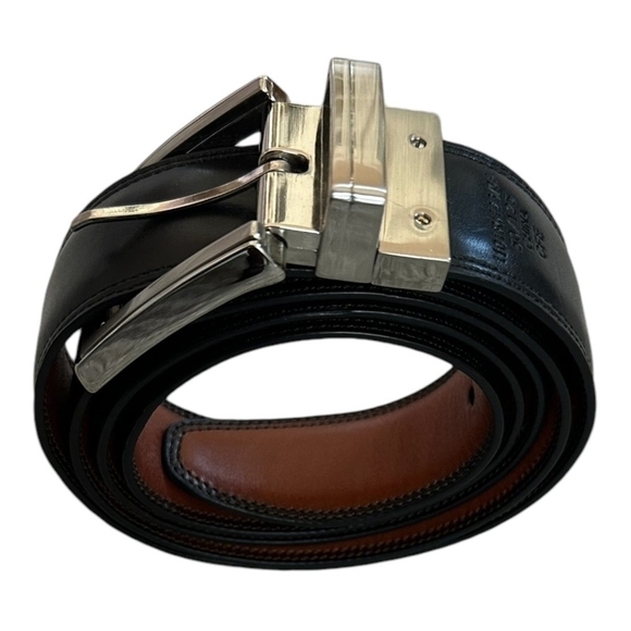 Men’s Belt Black Genuine Leather Belt Silver Buckle Luxury Business Fashion Belt - Picture 3 of 8